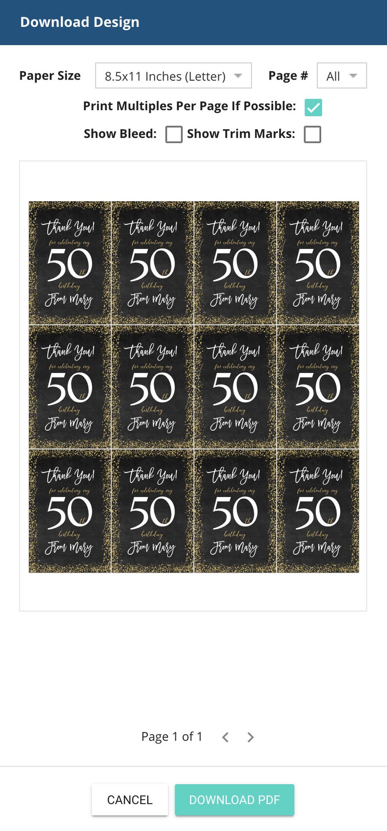 50th Birthday Tags Favor Tags Printable Thank You Tag - Etsy