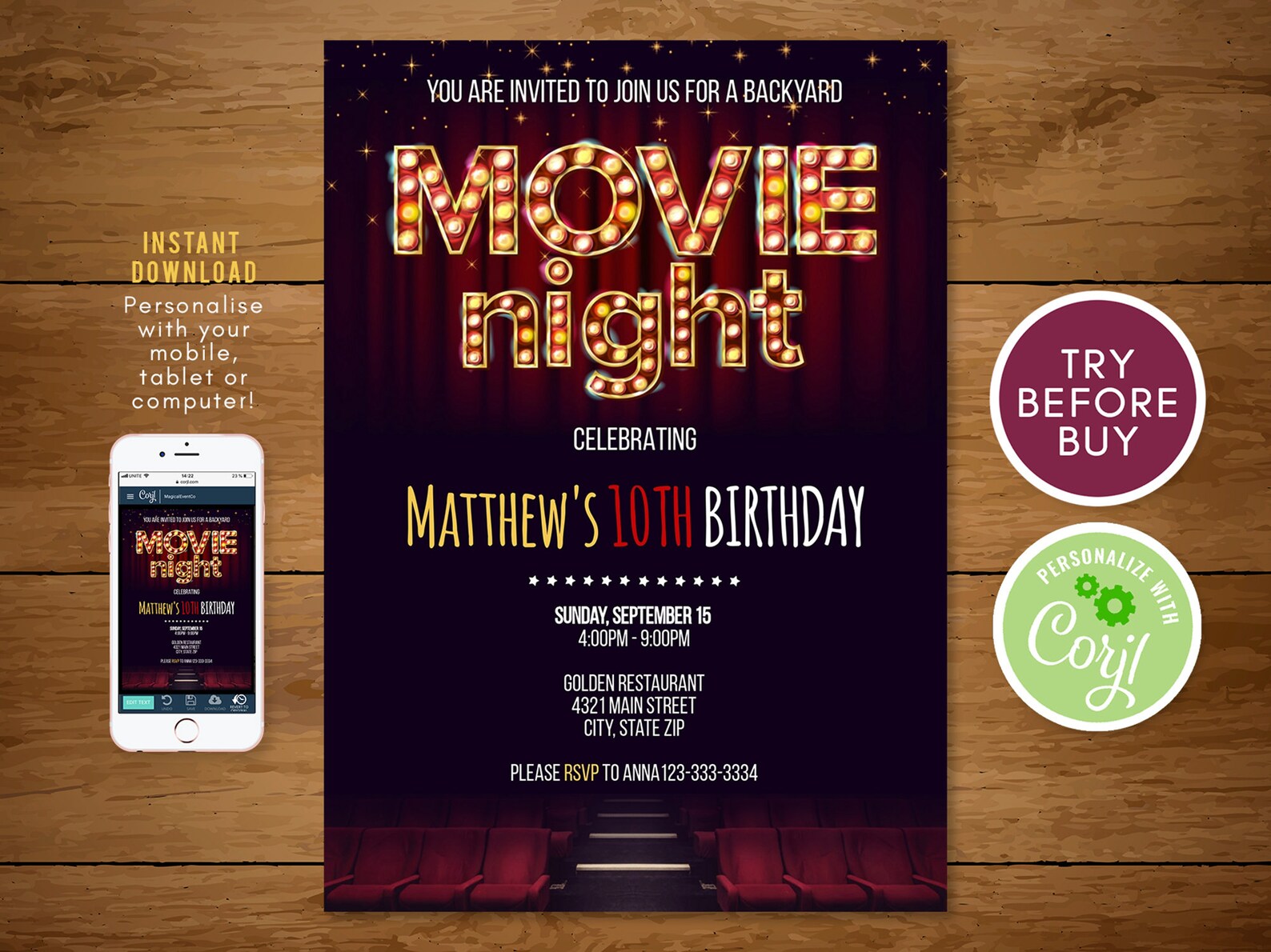 Printable Backyard Movie Night Party Invitation Boy Movie | Etsy