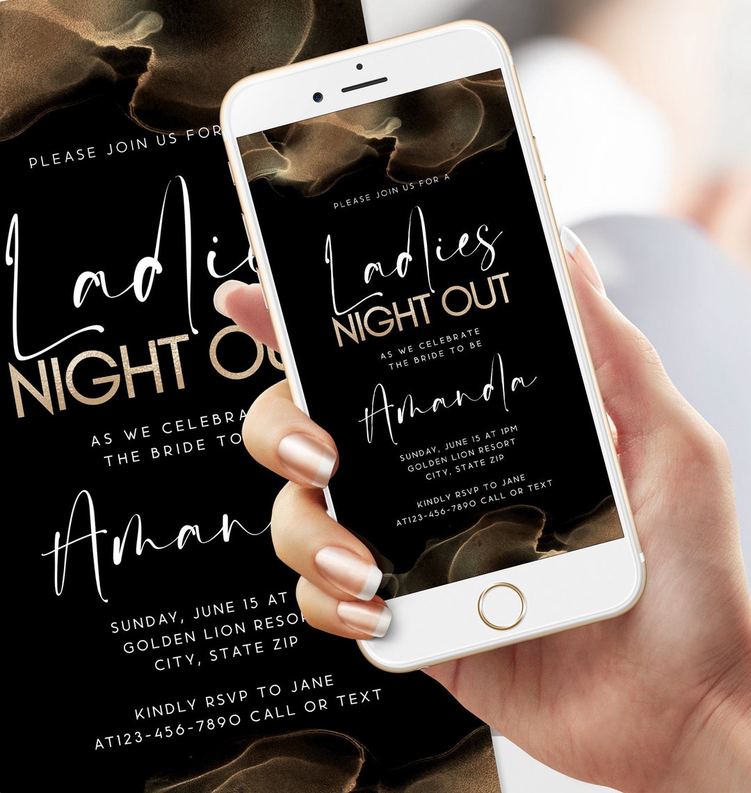 Digital Ladies Night Out Black Gold Party Invitation, Editable Template ...