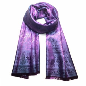 Purple Silk scarf,Gift for her,shawl,reversible silk scarf,paisley scarf,unisex scarf,boho scarf,bohemian scarf,Silk Long Scarf,Bridal Shawl