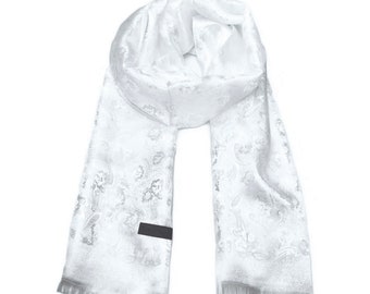 White flowers silk scarf, Silk Scarf, festival scarf, elegant scarf, paisley,boho, bohemian scarf,gypsy,Blossom Design Scarf,silk head scarf
