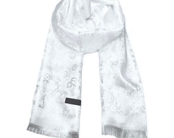 White flowers silk scarf, Silk Scarf, festival scarf, elegant scarf, paisley,boho, bohemian scarf,gypsy,Blossom Design Scarf,silk head scarf