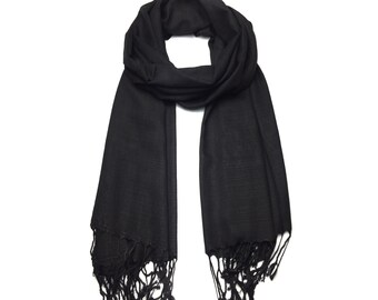 Bufanda de seda tailandesa cruda,Regalo para ella,Bufanda negra,bufanda de mujer,Tacto suave,bufanda unisex,Seda,Bufanda de primavera,Bufanda ligera,Foulard,elegante,bufanda de hombre