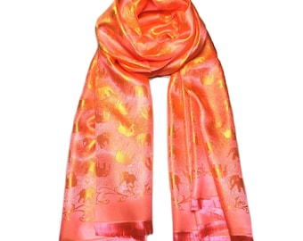 Orange silk Scarf,designer scarf silk,Gift for her,shawl,festival scarf,scarves,paisley,boho scarf,hippie scarf,bohemian,gypsy,woman scarf