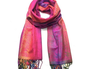 Colorful Pashmina Scarf,Fuchsia pashmina,rainbow scarf,scarves,festival style,boho scarf,hippie,bohemian scarf,wrap scarf,elephant scarf