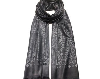 Reversible black and gray raw silk scarf Gift for her Birthday Gift Paisley scarf lightweight scarf Shawl Shawl Wrap Stole nature art scarf