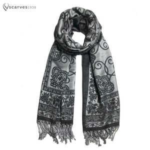 Cashmere Scarf Boho Hair Wrap Accessory Festival Hippie fashion Scarves Soft Silky black floral print unisex men women Gift reversible scarf