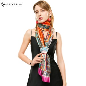 Chal sedoso colorido floral Bufanda de gran tamaño bufanda festival bufanda sedosa Bufanda de verano Sensación de seda Bufanda Bufanda floral Regalo para su arte cartas bufanda bufanda