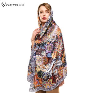 Floral Cashew Nuts silky shawl Oversized scarf festival scarf silky Summer Scarf Silk feeling Scarf Floral scarf Gift for Her Paisley scarf
