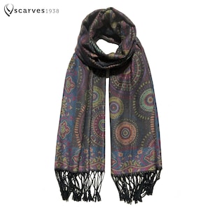 Mandala bunt Pashmina, Festival, psychedelischer Schal, Kreise Pashmina, Mandala, Boho, Hippie, Boho, Turban, warmer Schal, unisex Schal, Geschenkidee