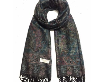 Écharpe pashmina, idée cadeau, châle, écharpe de festival, écharpe verte, écharpes, écharpe en cachemire, écharpe bohème, écharpe hippie, écharpe bohème, écharpe ver, unisexe