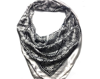 Gray Satin silk feeling square scarf,Wrap,headscarf,woman accessory,Unisex Scarf,Square bandana,satin scarf,foulard,neckerchief,Hair Wraps