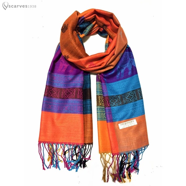 Colorful Scarf elephant Scarves Pashmina Boho Festival Hippie clothing Hair Wrap Accessory tribal Aztec Ikat Unique for men women Gift cool