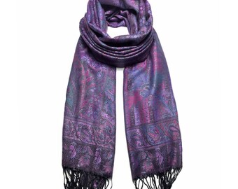 Pashmina púrpura bufanda chal festival bufanda paisley pashmina hippie boho bufanda boda Rave bufanda señoras chal festival bufanda mujeres abrigo