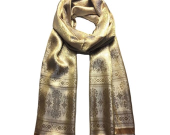 Gold and silver silk scarf women scarf Gift for her shawl festival scarf scarves1938 paisley scarf hippie bohemian scarf gypsy gift for him