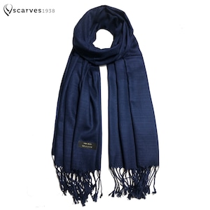 Dark blue Raw silk Scarf Gift for her woman's scarf Natural color Casual Handmade scarf handwoven silk Stole Bridesmaid scarf Shawl & Wraps