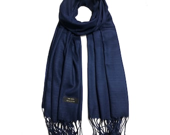 Dark blue Raw silk Scarf Gift for her woman&#39;s scarf Natural color Casual Handmade scarf handwoven silk Stole Bridesmaid scarf Shawl & Wraps