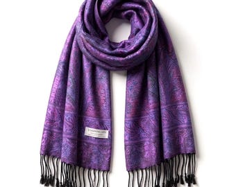 Purple Pashmina Scarf | Paisley Print Shawl | Bohemian Festival Wrap | Rave Accessory for Women | Handmade Wedding Stole