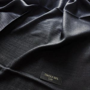 Handwoven Raw Thai Silk Scarf, Black Elegant Foulard, Soft Touch Unisex Accessory image 3