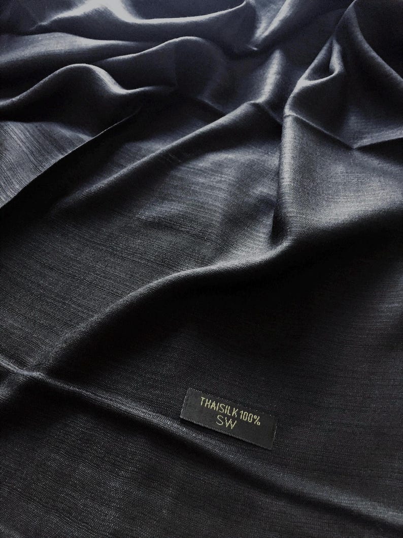 Handwoven Raw Thai Silk Scarf, Black Elegant Foulard, Soft Touch Unisex Accessory image 3