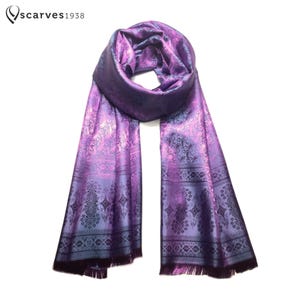 Purple Antique pink Silk scarf Gift for her shawl reversible silk scarf paisley scarf Light scarf bohemian scarf purple shawl Bridal Shawl