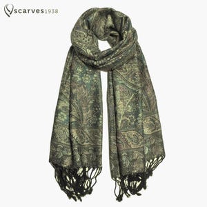 Natural Green Pashmina Scarf gift idea shawl & wrap festival scarf green scarf scarves1938 hippie scarf bohemian Ladies Scarves Bridesmaids