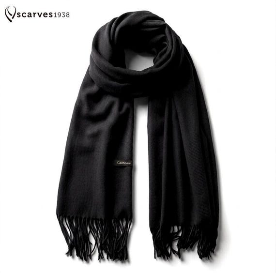 Black Fine Wool Scarf | Soft Minimalist Wrap | Unisex Winter Shawl | Elegant Stole | Premium Natural Fiber Accessory | Gift for Her or Him