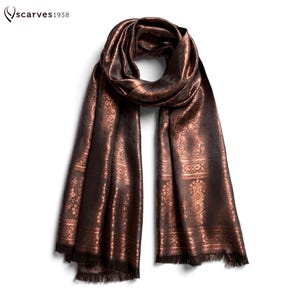 Copper Reversible Silk Scarf | Paisley Print Shawl | Bohemian Long Wrap | Unisex Handmade Stole | Elegant Bridal Gift
