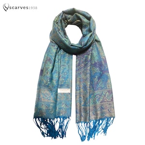 Green and Blue Pashmina Scarf nature scarf festival scarf scarves1938 wedding gift hippie accessories bohemian scarf vegan rave scarfs