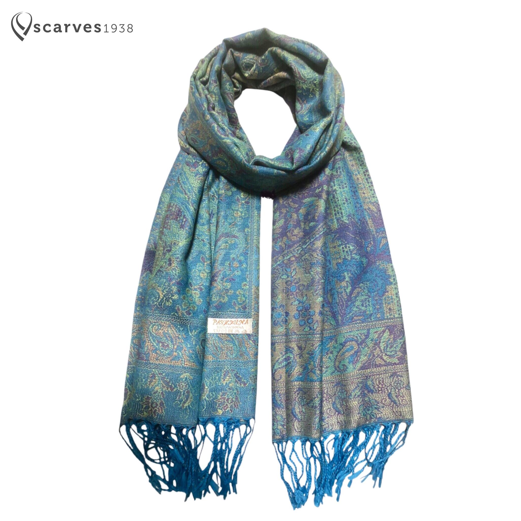Vintage Wesley Simpson Scarf Silk Floral Paisley Green Blue 31\