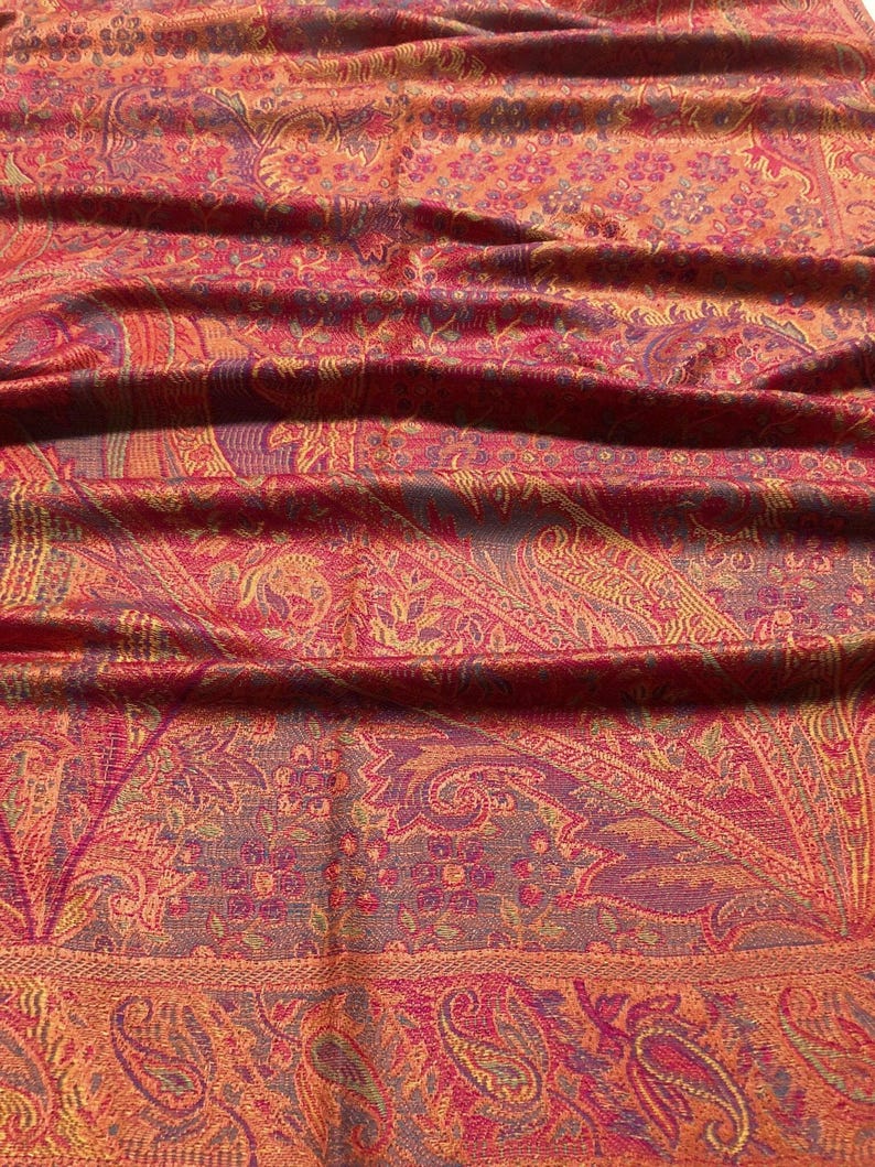 Red Pashima Rave Orange and Red Pashmina Scarf | Bohemian Paisley Shawl | Hippie Head ...