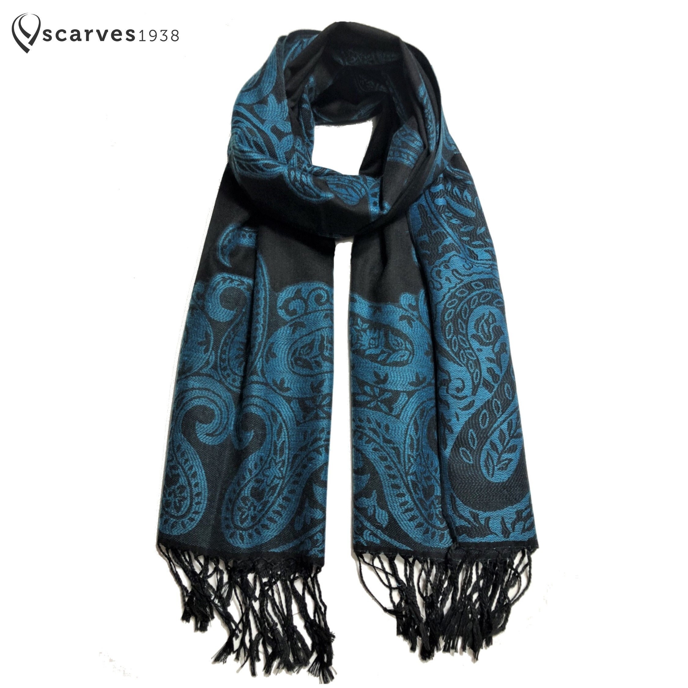 Turquoise Black Paisley Scarf Boho Festival Hippie Fashion
