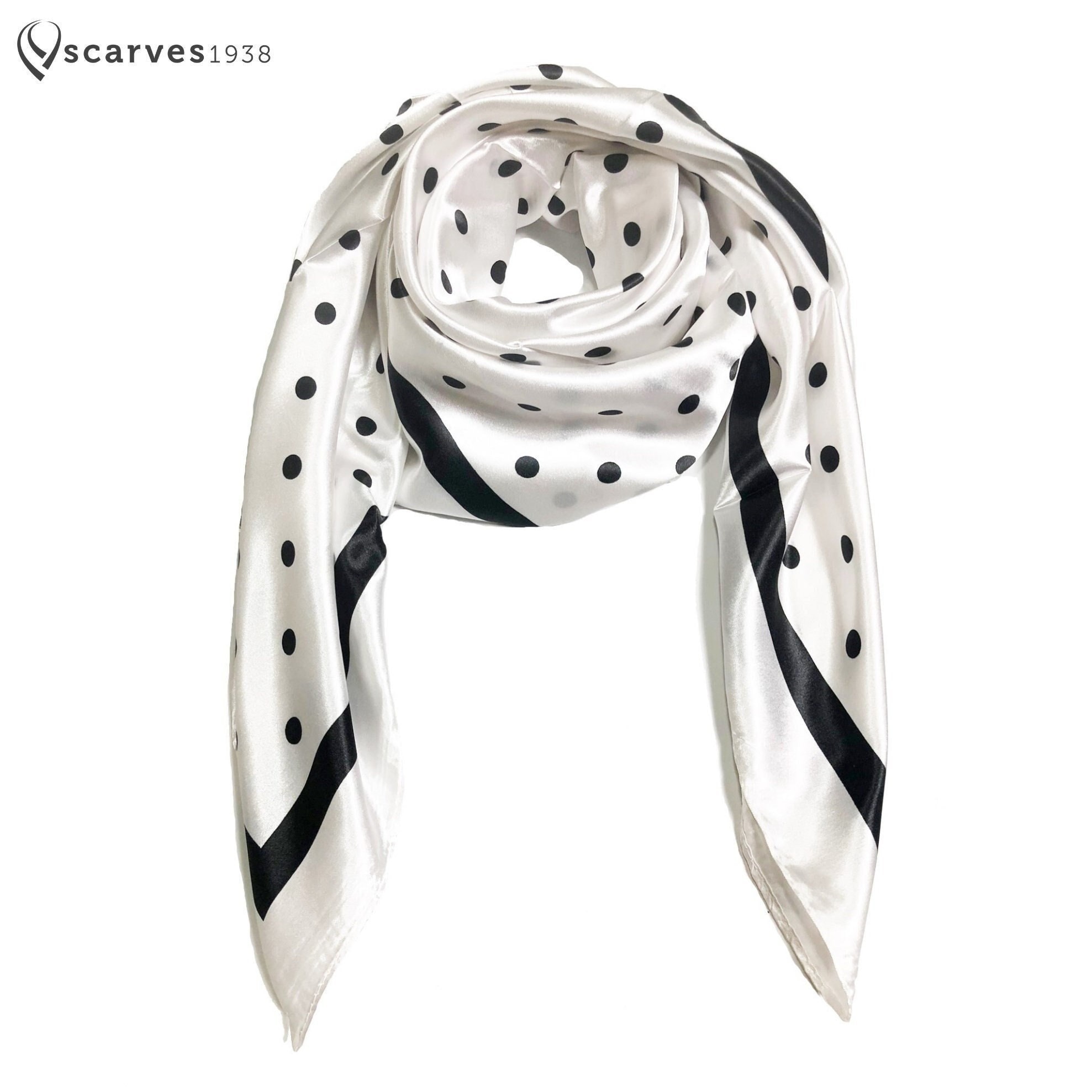 スカーフ [HAZZYS] Hauteville House White clip Square Silk Scarf White Polka Dot Satin Silk Feeling Square Scarf Headscarf