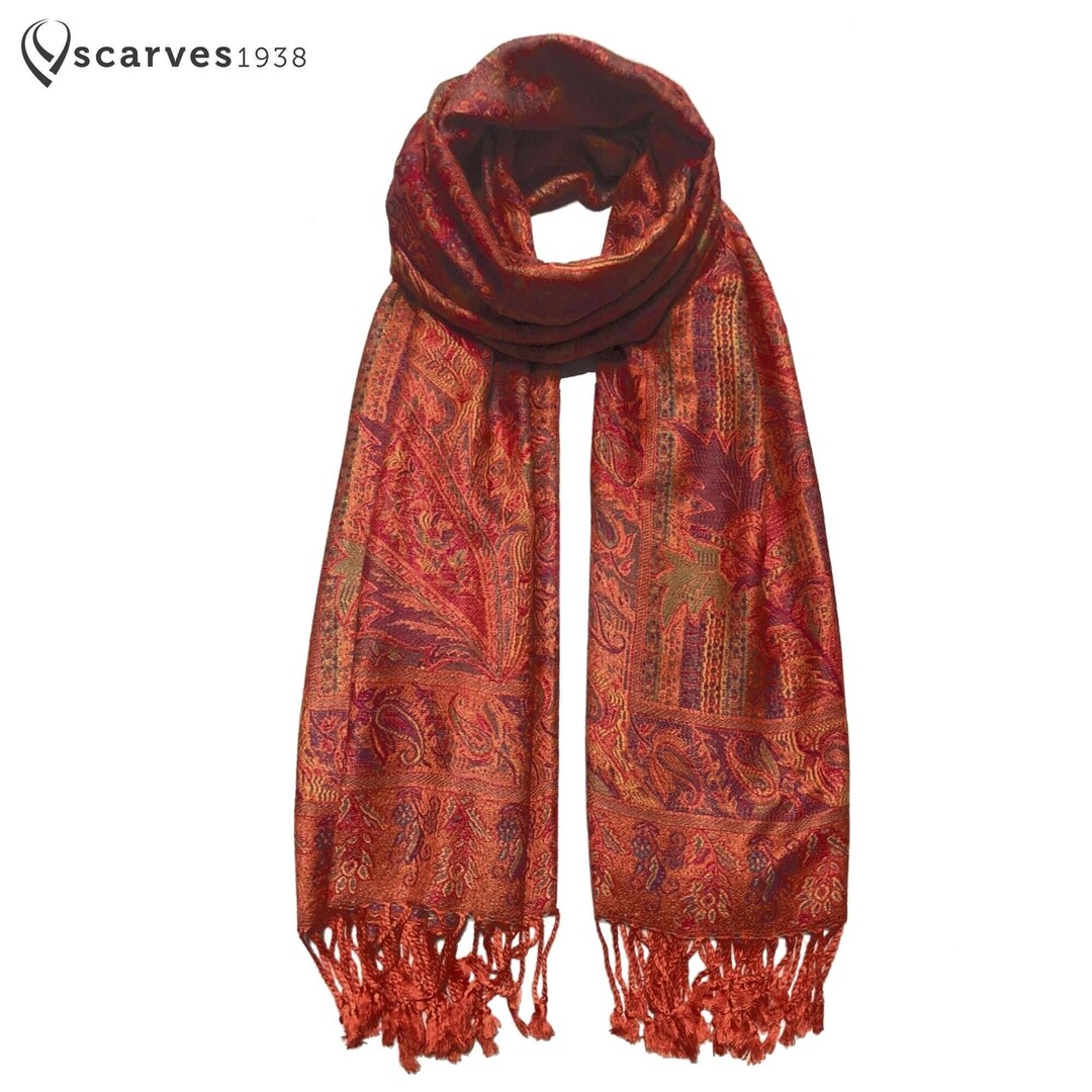 Red Pashima Rave Orange and Red Pashmina Scarf Festival Pashmina Hippie Shawls Women ...