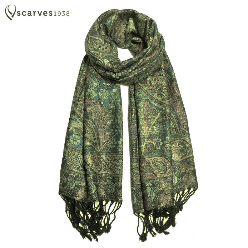 Natural Green Pashmina Scarf gift idea shawl & wrap festival scarf green scarf scarves1938 hippie scarf bohemian Ladies Scarves Bridesmaids zdjęcie 1