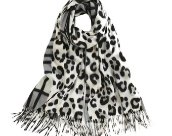 Long Soft Warm print leopard print scarf Wraps Tassel Shawl Long Stole Leopard scarf Mothers Day Gift Ladies Shawl Scarf Cashmere felling