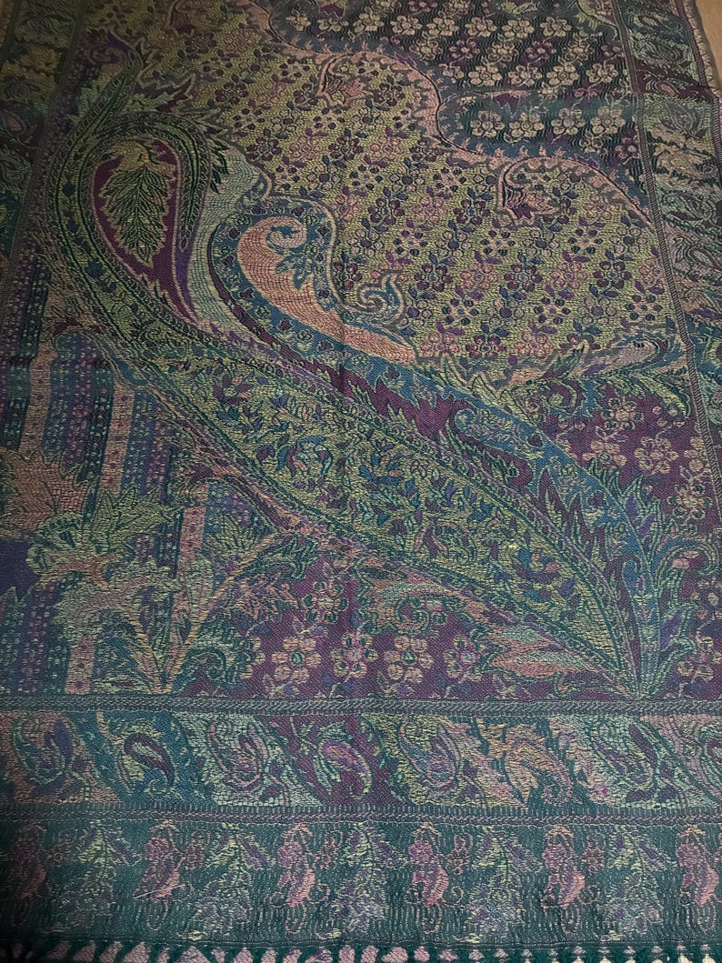 Green/Deep Aubergine pashmina Scarf gift idea shawl festival scarf green woman scarf scarves1938 Rave scarf hippie scarf bohemian scarf warm image 3