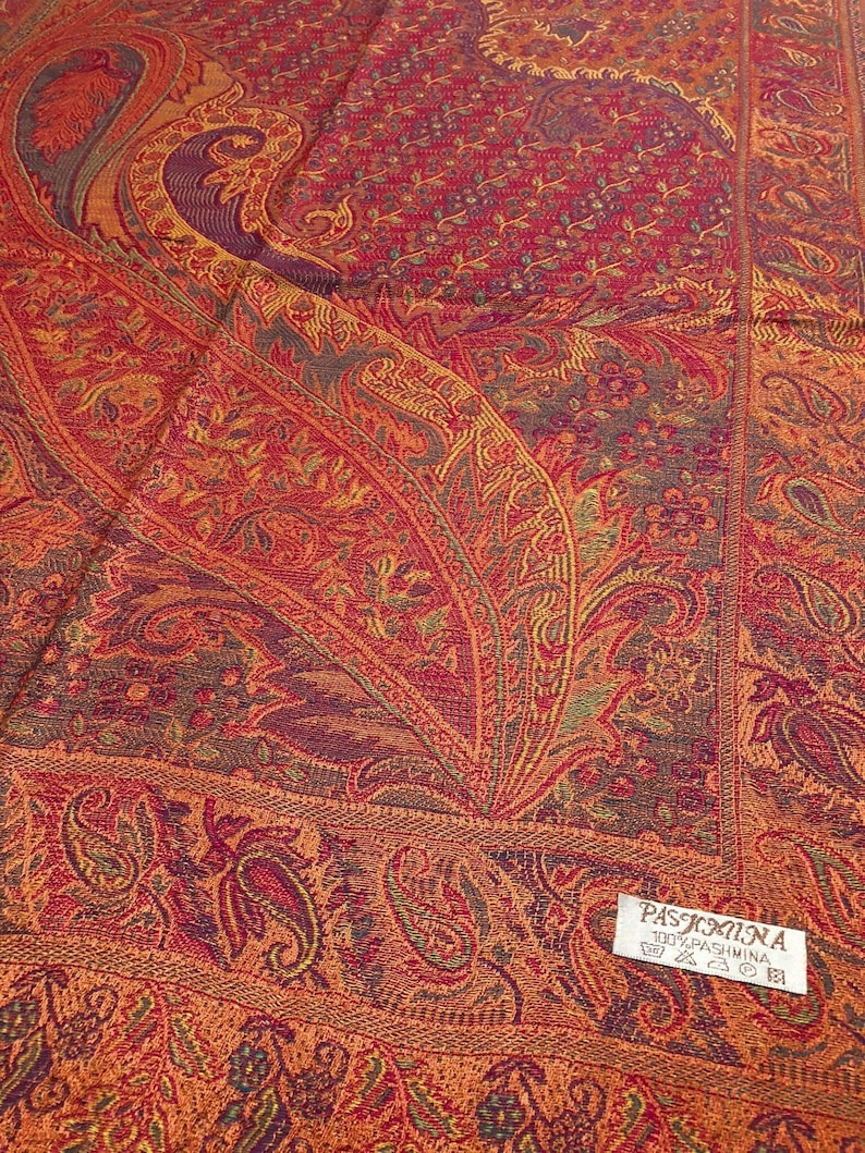 Red Pashima Rave Orange and Red Pashmina Scarf | Bohemian Paisley Shawl | Hippie Head ...