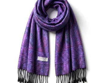 Purple Pashmina Scarf | Paisley Print Shawl | Bohemian Festival Wrap | Rave Accessory for Women | Handmade Wedding Stole