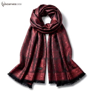Elegant Red Silk Scarf with Paisley Pattern – Timeless Bohemian Accessory  - Elegant Bohemian Paisley Wrap for Women and man - Scarves1938