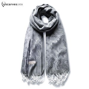 Gray Paisley Pashmina Scarf | Bohemian Floral Shawl | Unisex Festival Wrap | Handmade Winter Stole | Unique Boho Gift for Her