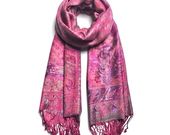 Fuchsia & Hot Pink Pashmina Scarf | Elegant Wedding Shawl | Bridesmaid Gift Wrap | Bohemian Festival Stole | Vibrant Women Scarf