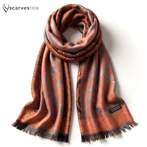 Pashmina de cachemira naranja y gris / Chal reversible de lana suave / Chal unisex de invierno / Accesorio de moda boho para festivales
