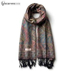 Elegant Blue & Purple Paisley Scarf | Vintage Style Woven Shawl |Bohemian Floral Winter Wrap by Scarves1938 Paisley flowers Bridesmaids Gift