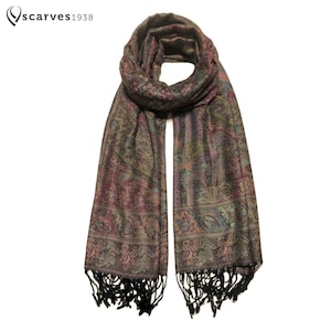 Colorful Pashmina Scarf gift idea shawl festival scarf brown fringes scarf bohemian Tapestry Ethnic Paisley flowers Bridesmaids Gifts Shawl