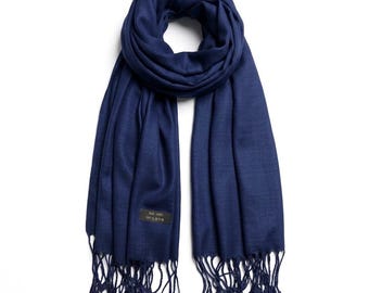 Dark blue Raw silk Scarf Gift for her woman's scarf Natural color Casual Handmade scarf handwoven silk Stole Bridesmaid scarf Shawl & Wraps