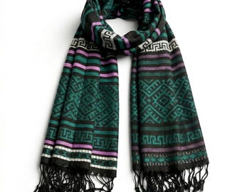 Pashmina Scarf,gift idea,shawl,festival scarf,dark green,scarves,tribal scarf,ethnic,hippie scarf,bohemian scarf,scarves1938,unisexscarf