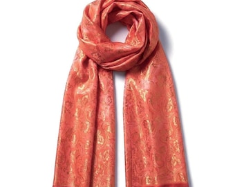 Orange & Yellow Floral Silk Scarf | Elegant Artisan Shawl | Versatile Bohemian Wrap | Unique Fashion Gift for Flower Lovers