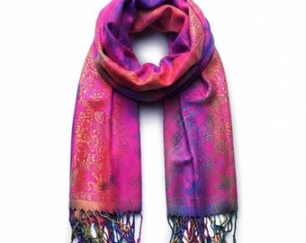 Fuchsia Rainbow Elephant Pashmina | Vibrant Bohemian Festival Shawl | Colorful Boho Wrap | Hippie Style Stole | Exclusive Handmade gift