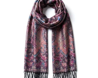 Magenta and Teal Paisley Pashmina Scarf | Handwoven Bohemian Shawl | Festival Floral Wrap | Lightweight Stole for Her | Unique Handmade Gift